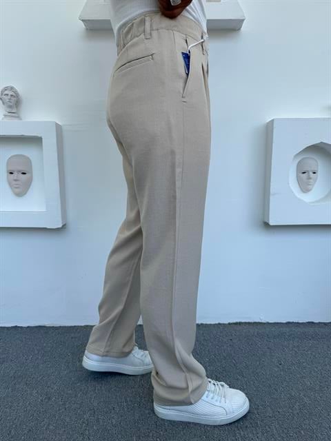 SOFYA KETEN PİLELİ BAGGY KREM