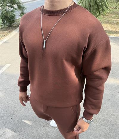 3 İPLİK ŞARDONLU BİSİKLET YAKA SWEATSHİRT ACI KAHVE