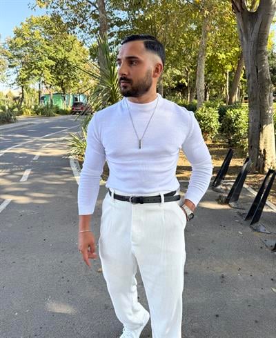 BİSİKLET YAKA TRİKO SWEATSHİRT BEYAZ
