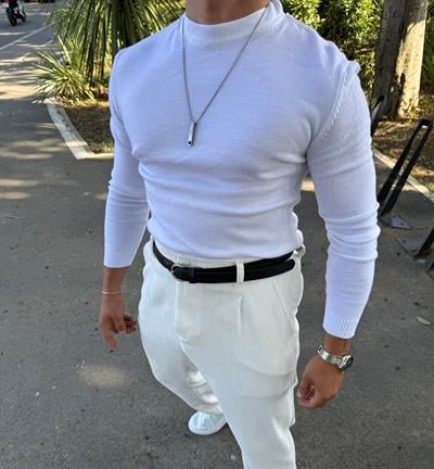 BİSİKLET YAKA TRİKO SWEATSHİRT BEYAZ