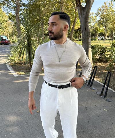 BİSİKLET YAKA TRİKO SWEATSHİRT KREM