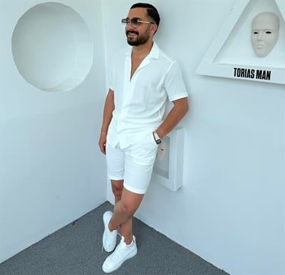 Bürümcük Şortlu Pamuk Takım Beyaz