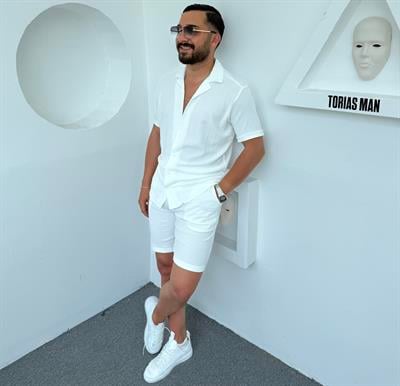 Bürümcük Şortlu Pamuk Takım Beyaz