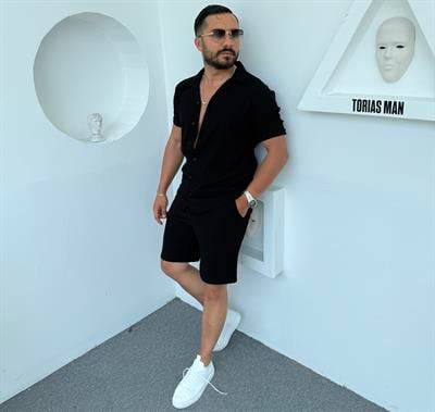 Bürümcük Şortlu Pamuk Takım Siyah