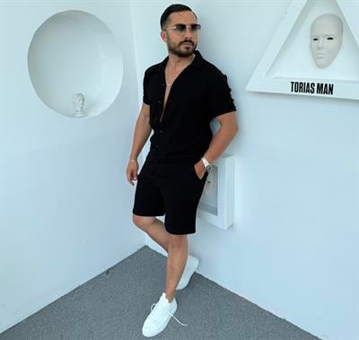 Bürümcük Şortlu Pamuk Takım Siyah