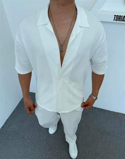 Crap Kumaş Kısakol Oversize Gömlek Beyaz