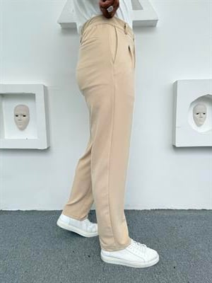 CRAP PİLELİ BAGGY PANTOLON KREM