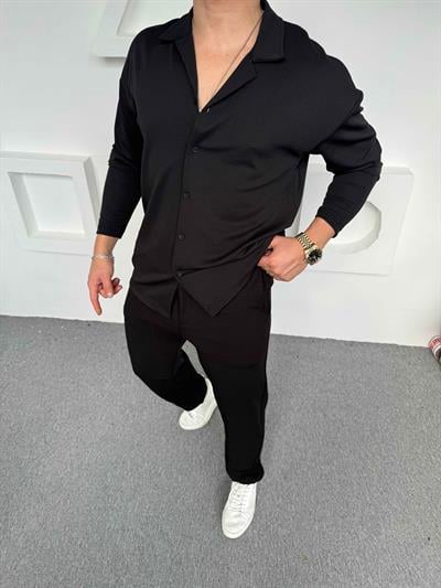 Crep Gömlek Takım Siyah