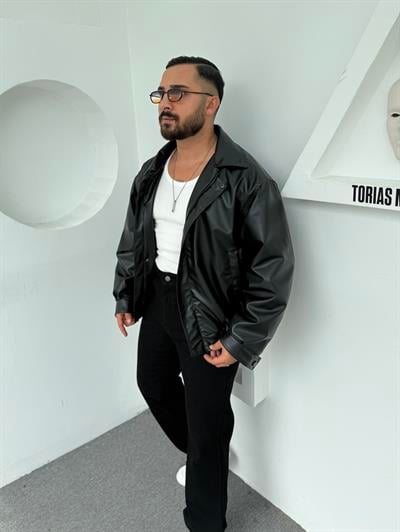 DERİ BOMBER MONT SİYAH