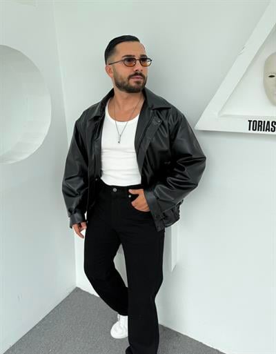 DERİ BOMBER MONT SİYAH