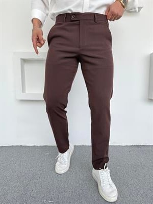 Dil Detay Klasik Premium Kumaş Pantolon Acı Kahve