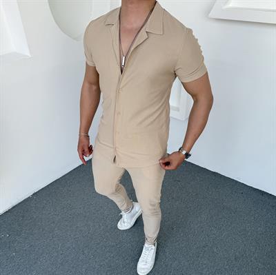 Fitil Detay Ottoman Takım Bej