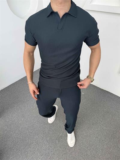 Fitilli Polo Yaka T-Shirt Baggy Pantolon Takım Petrol Yeşili