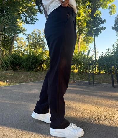 HAM KETEN PİLELİ BAGGY PANTOLON SİYAH