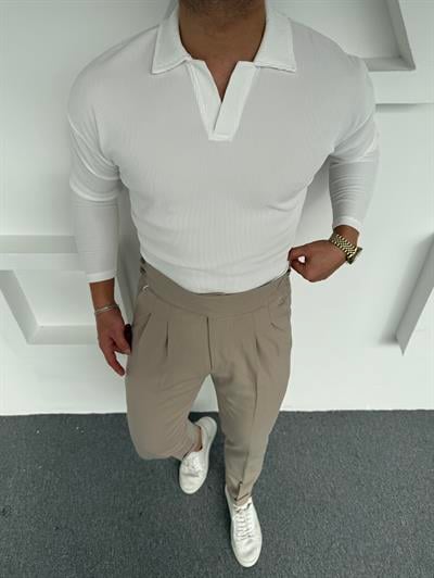 Harvest Model Kumaş Pantolon Ottoman Polo Yaka Sweatshirt Takım Bej
