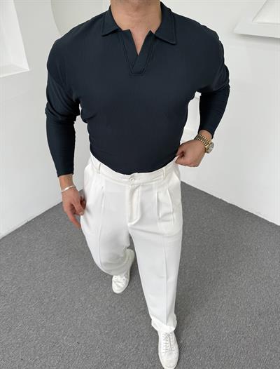 Hemşire Yaka Ottoman Uzunkol Sweatshirt Petrol Yeşili