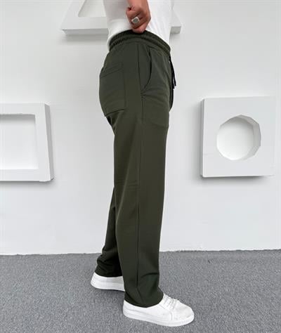 İçi Şardonlu Crap Baggy Kalıp Pantolon Haki Yeşil