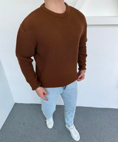 Kalın Bisiklet Yaka Oversize Triko Kahve
