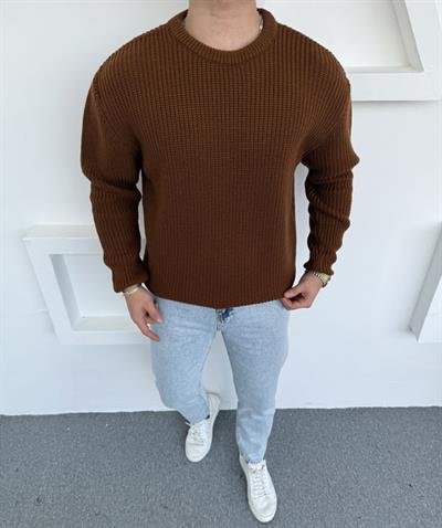 Kalın Bisiklet Yaka Oversize Triko Kahve