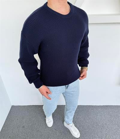 Kalın Bisiklet Yaka Oversize Triko Lacivert