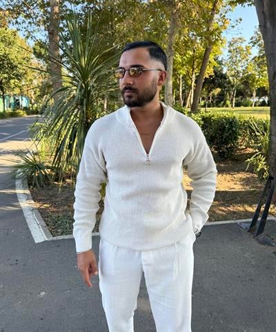 KALIN ÖRGÜ YARIM FERMUAR TRİKO SWEATSHİRT BEYAZ