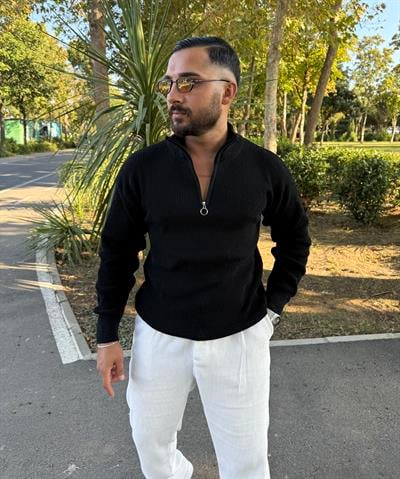 KALIN ÖRGÜ YARIM FERMUAR TRİKO SWEATSHİRT SİYAH