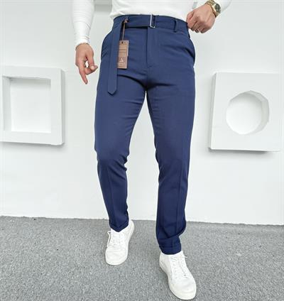 Kendinden Kemerli Premium Kumaş Pantolon Lacivert