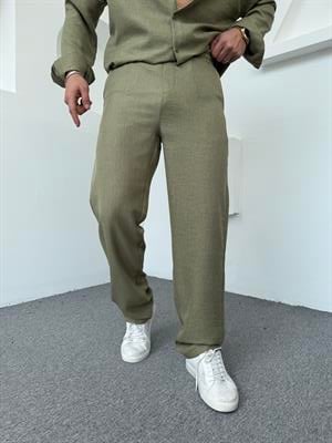 Keten Baggy Pantolon Haki Yeşil