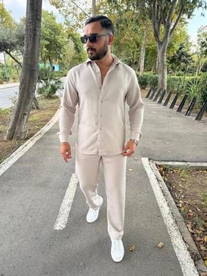 KIŞLIK ÖRME PAMUK TAKIM BEJ