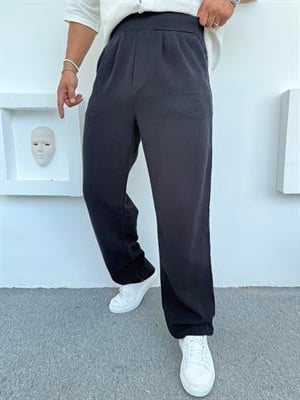 KUŞAK DETAYLI %100 PAMUK HAM KETEN BAGGY PANTOLON SİYAH