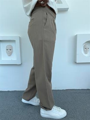 KUŞAK DETAYLI %100 PAMUK HAM KETEN BAGGY PANTOLON KREMİT