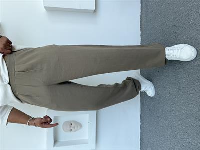 KUŞAK DETAYLI %100 PAMUK HAM KETEN BAGGY PANTOLON KREMİT