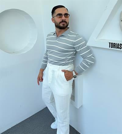 LRD  ÇİZGİLİ İTHAL TRİKO POLO YAKA GRİ
