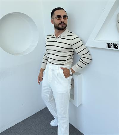 LRD  ÇİZGİLİ İTHAL TRİKO POLO YAKA KREM