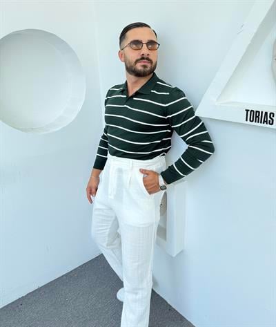 LRD  ÇİZGİLİ İTHAL TRİKO POLO YAKA YEŞİL