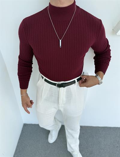 LRD  İNCE FİTİLLİ İTHAL TRİKO BALIKÇI YAKA SWEATSHİRT BORDO