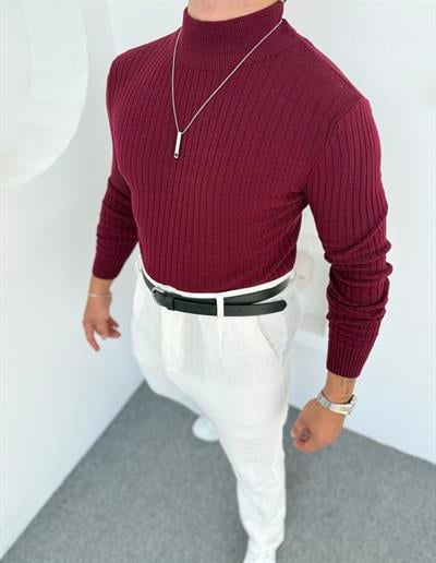 LRD  İNCE FİTİLLİ İTHAL TRİKO BALIKÇI YAKA SWEATSHİRT BORDO