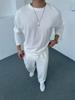 Ottoman Bisiklet Yaka Sweatshirt Beyaz