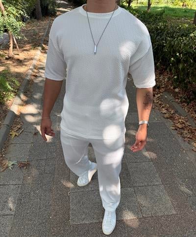 OVERSİZE RAY DESEN BAGGY TAKIM BEYAZ