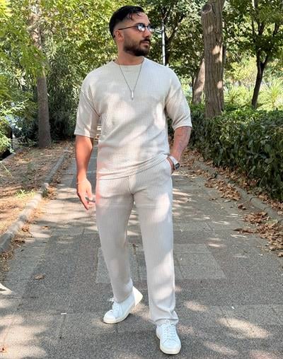OVERSİZE RAY DESEN BAGGY TAKIM GRİ