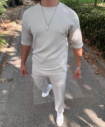 OVERSİZE RAY DESEN BAGGY TAKIM GRİ