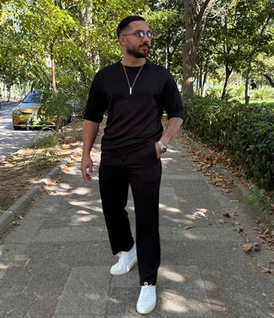 OVERSİZE RAY DESEN BAGGY TAKIM SİYAH