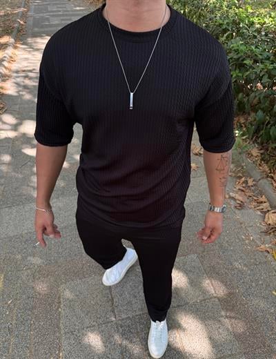 OVERSİZE RAY DESEN BAGGY TAKIM SİYAH