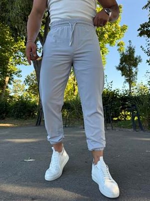 PARAŞÜT KUMAŞ PAÇA LASTİK PANTOLON GRİ
