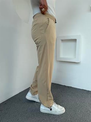 Paraşüt Kumaş Spor Likra Baggy Pantolon Bej