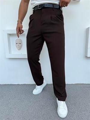 Pileli Premium Kumaş Baggy Pantolon Acı Kahve