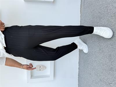 RAPOR ÇİZGİLİ BOYFİREND PANTOLON SİYAH