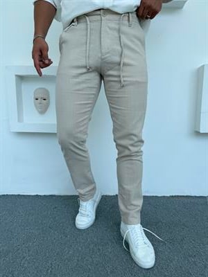 REGULAR KALIP KETEN PANTOLON KREM