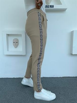 ŞERİT DESEN CRAP BOYFİREND PANTOLON BEJ