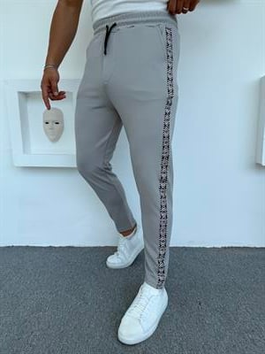 ŞERİT DESEN CRAP BOYFİREND PANTOLON GRİ